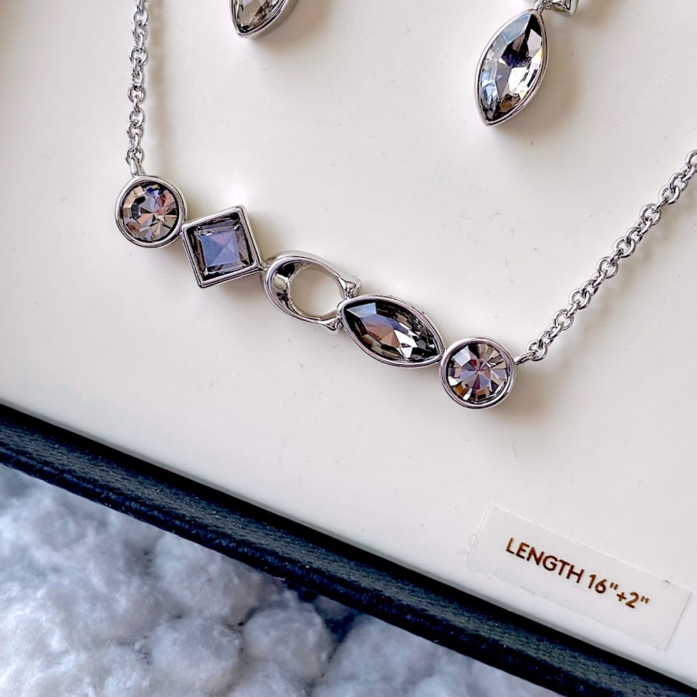 COACH Signature Silver Logo Bezel Earring and Necklace Set - Picture 5 of 14
